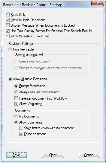 Rendition/Revision Control Settings