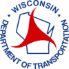 Seal of the Wisconsin Department of Transportation, featuring a red abstract shape over a white outline of Wisconsin, surrounded by blue text—illustrating innovation like OnBase for Government solutions.