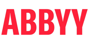 Red, bold, uppercase letters spelling "ABBYY" on a transparent background.