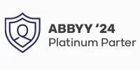 ABBYY '24 Platinum Partner logo with a simple shield icon containing a user avatar outline.