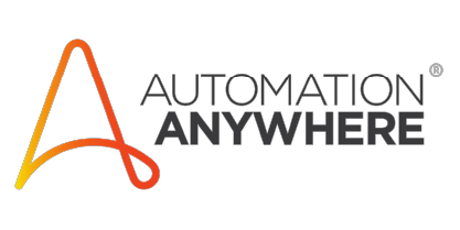 Automation Anywhere logo featuring a stylized orange "A" next to the words "Automation Anywhere" on a black background.