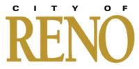 Logo displaying the words "City of Reno" with "RENO" in large gold letters and "CITY OF" in smaller text above it.
