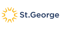 A stylized yellow sun icon appears to the left of the blue text "St. George" on a black background, representing an OnBase for city government solution.