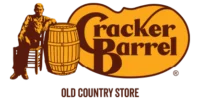 Cracker Barrel Old Country Store logo featuring a man sitting on a chair next to a barrel with the brand name in large letters.