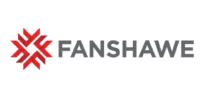 Fanshawe College logo featuring a red geometric design to the left of the word "Fanshawe" in gray uppercase letters on a black background.