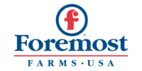 Foremost Farms USA logo featuring a red and white "f" symbol inside a blue circle above the words "Foremost" and "FARMS • USA" in blue and red text.