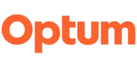 The image shows the word "Optum" in bold, orange letters on a black background.