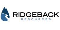 Ridgeback Resources logo featuring a stylized blue mountain and river icon to the left of the company name in black and blue text.