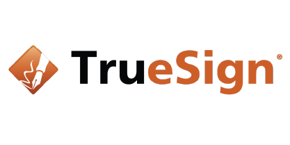 True eSign logo with an orange diamond featuring a white stylized hand signing, followed by the text "True eSign" in black and orange letters on a black background.