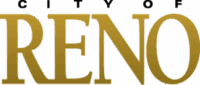 The image displays the word "RENO" in large, gold, uppercase serif letters on a transparent background, suitable for use with OnBase for public records platforms.