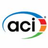 Aci logo with lowercase "aci" in black inside a blue oval, featuring three colored arcs in red, orange, and green on the right—perfect for brands specializing in automated form capture.