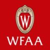 Red background with a white letter "W" inside a gold crest above the letters "WFAA" in white; official logo for Wisconsin Foundation and Alumni Association.
