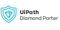 UiPath Diamond Partner logo with a blue diamond icon inside a shield outline next to the text "UiPath Diamond Partner.