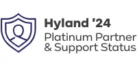 Hyland '24 Platinum Partner & Support Status logo with a shield and person icon on the left.
