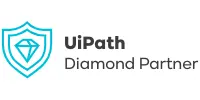 UiPath Diamond Partner logo featuring a blue shield with a diamond icon next to the words "UiPath Diamond Partner" in black and gray text.