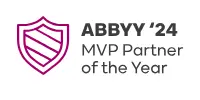 A shield icon next to the text "ABBYY '24 MVP Partner of the Year" on a white background.