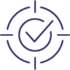 A checkmark inside a circular target icon, depicted with simple dark blue lines on a light background.
