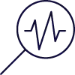 A magnifying glass icon with a line graph inside, symbolizing data analysis or research.