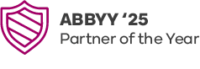 Magenta shield icon next to the text "ABBYY '25 Partner of the Year" in black font on a white background.