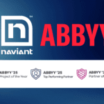 Naviant and ABBYY logos above three ABBYY '25 award icons for Project of the Year, Top Performing Partner, and Partner of the Year.
