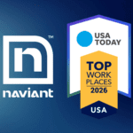 Naviant logo next to a USA Today Top Workplaces 2026 USA award badge on a blue gradient background.