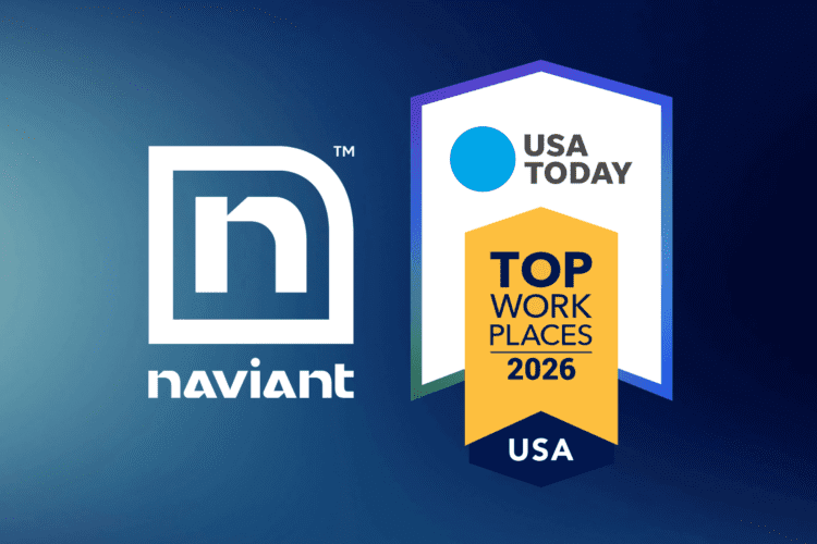 Naviant logo next to a USA Today Top Workplaces 2026 USA award badge on a blue gradient background.