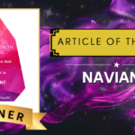 A digital award graphic shows Naviant winning the 2026 Swaya Health Award for Article of the Year, with a pink trophy icon and a gold "Winner" banner.